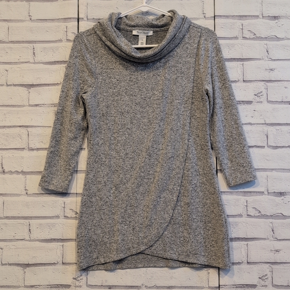 White House Black Market Women's XS Heather Gray Cowl Neck Crossover Sweater NWT